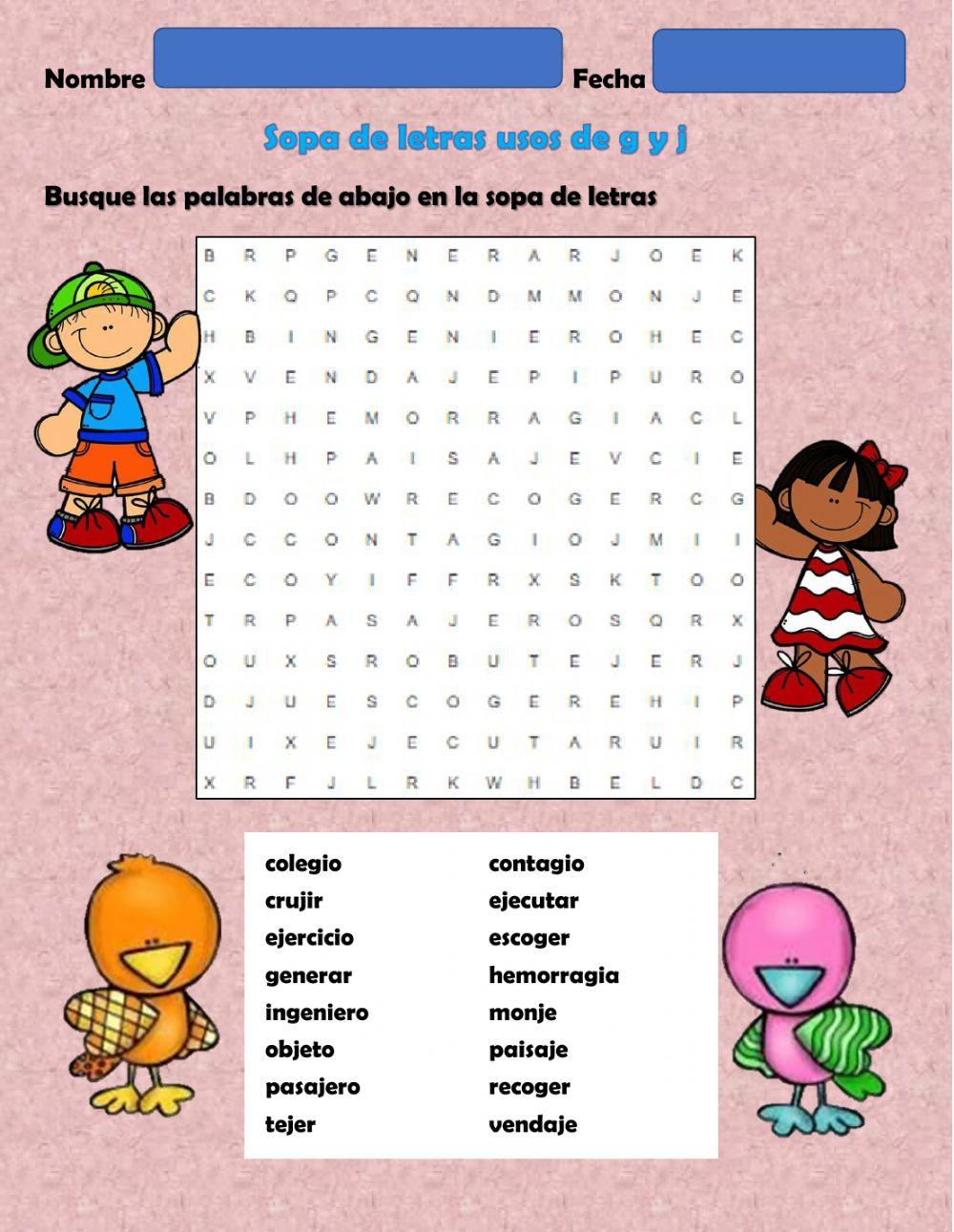 Sopa de letras uso de g y j