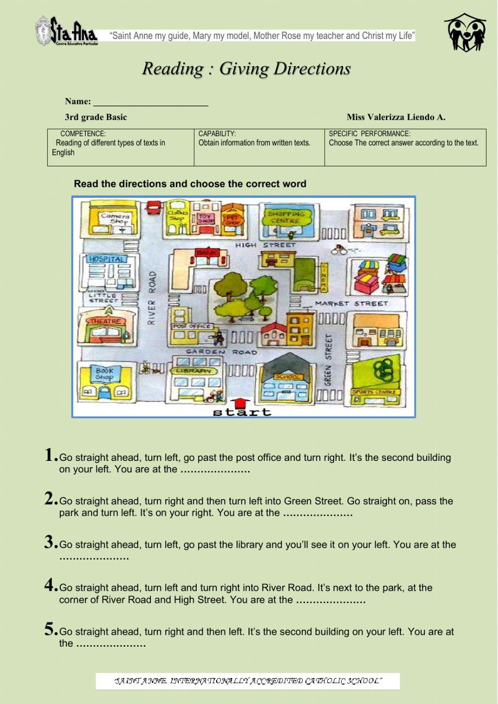 Giving Directions: 3rd grade