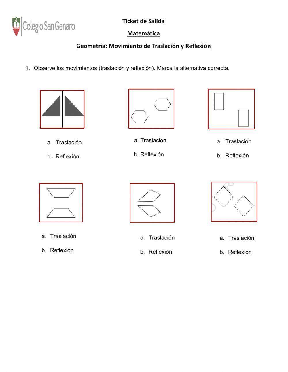 Movimientos de traslación y reflexión Colegio San Genaro