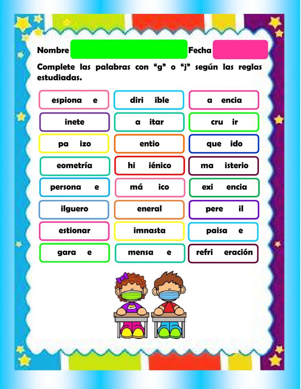 Completar palabras con g o j