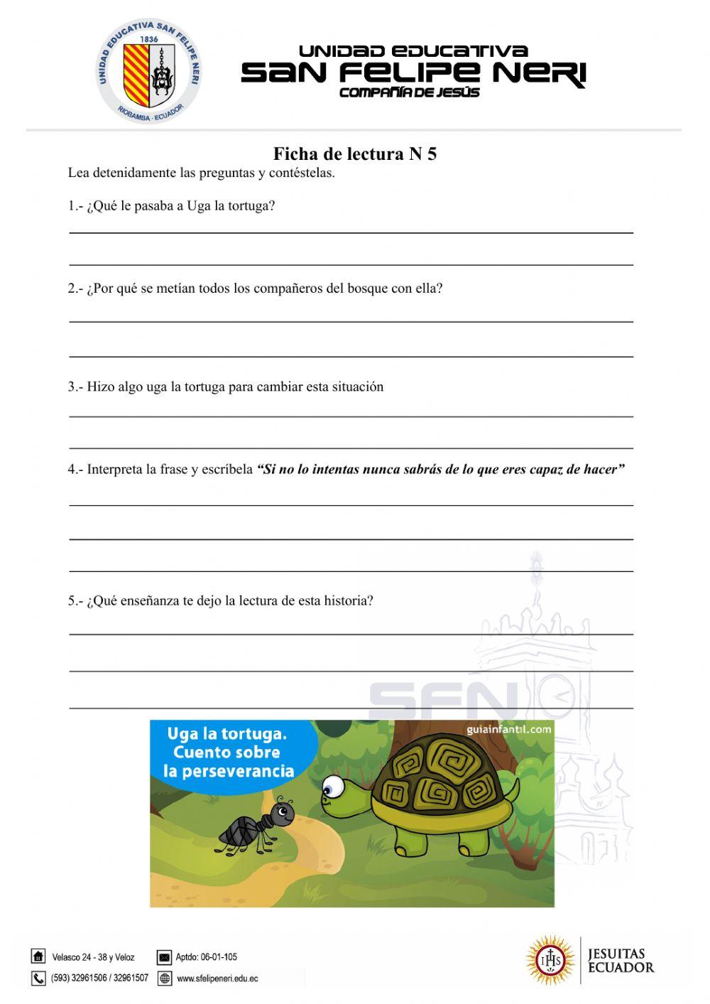 Ficha de lectura numero 5 Uga la tortuga