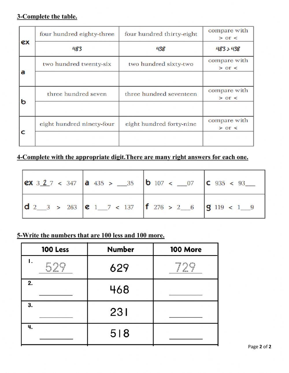 Numbers up to 999