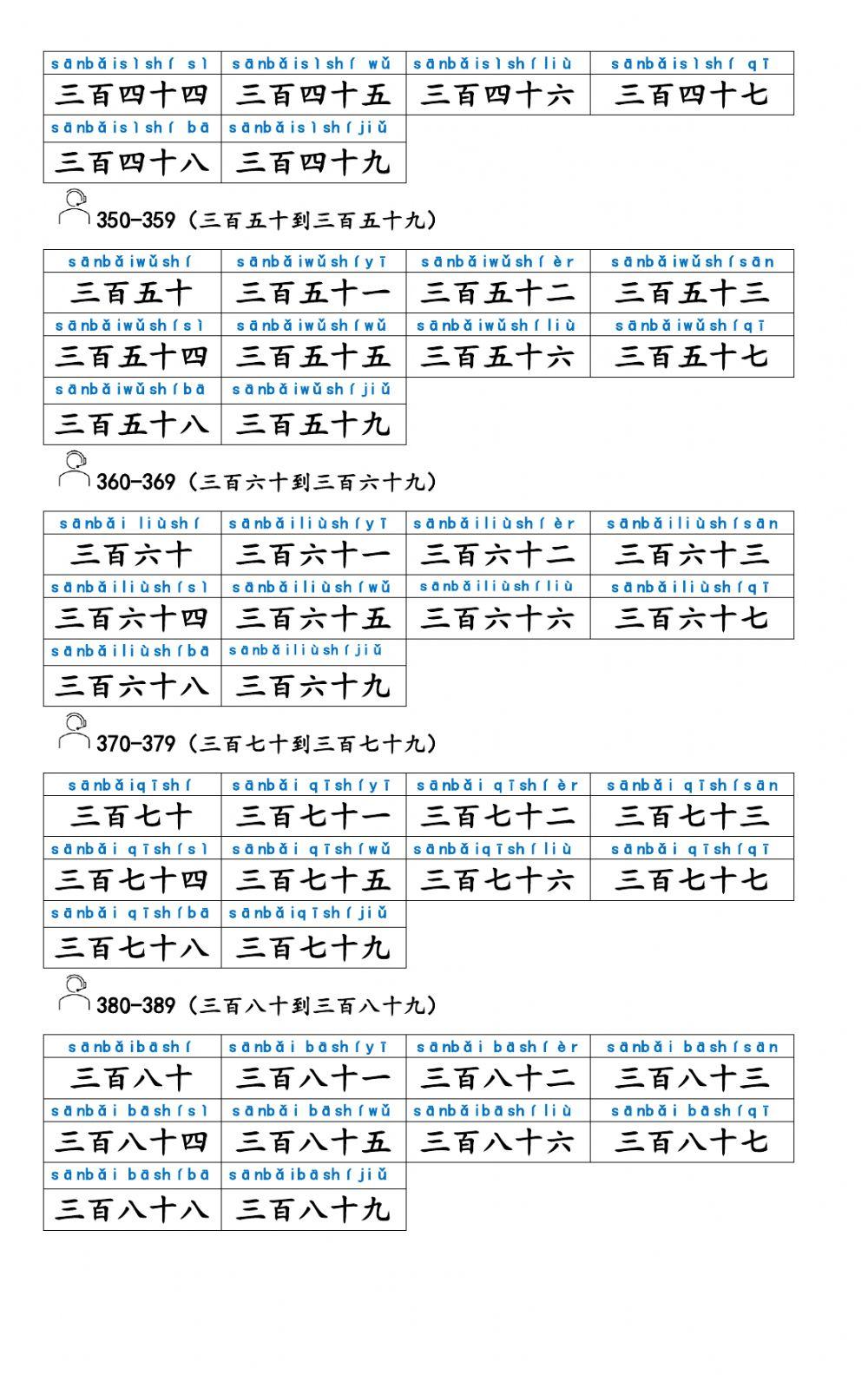 Chinese Math 100-500 Numbers