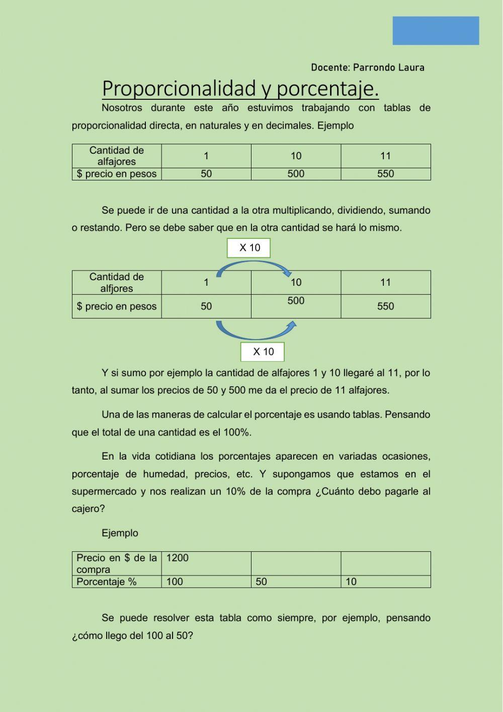 Proporcionalidad y porcentaje