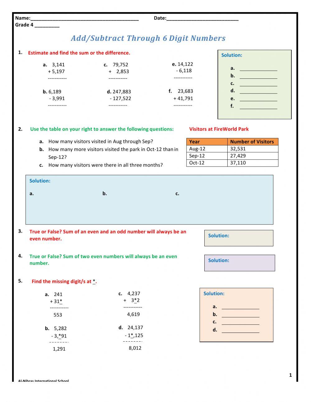 Add and Subtract Whole Numbers