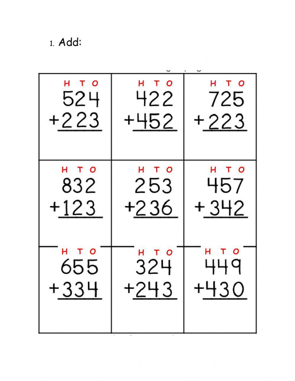 Addition without regrouping with 3 digits.