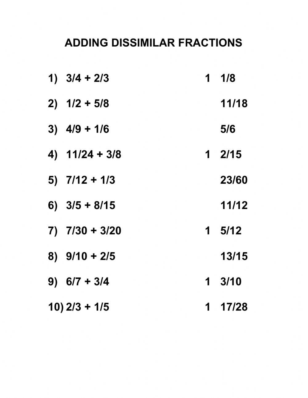 Adding Dissimilar Fractions Online Exercise For Live Worksheets adding-dissimilar-fractions-online-exercise-for-live-worksheets