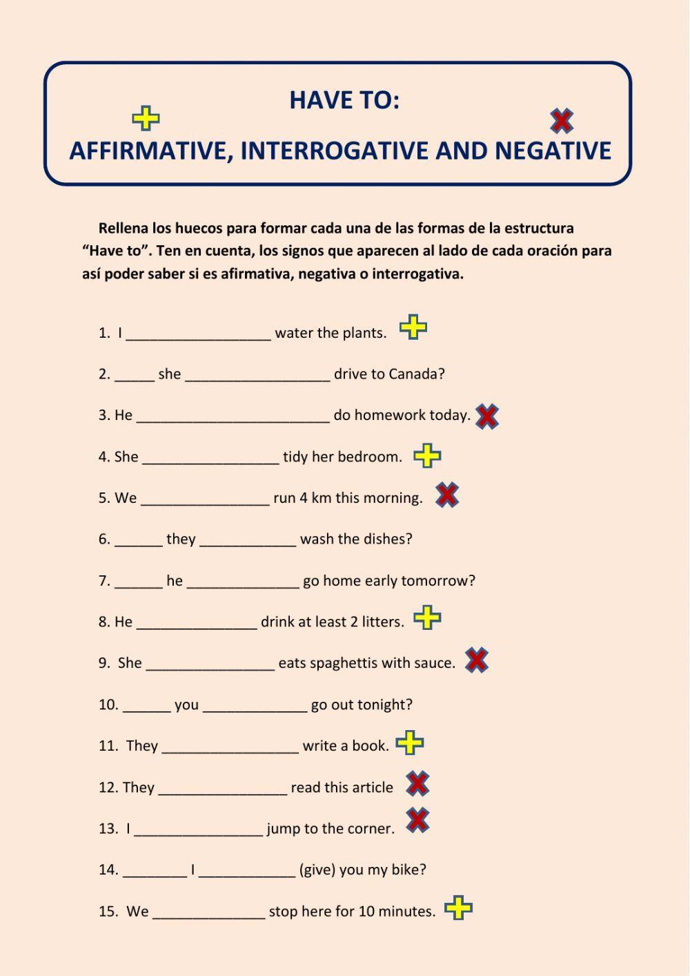 6th - Have to (affirmative, negative and interrogative sentences together)  worksheet