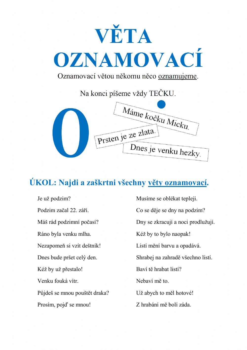 Věta oznamovací Věta oznamovací