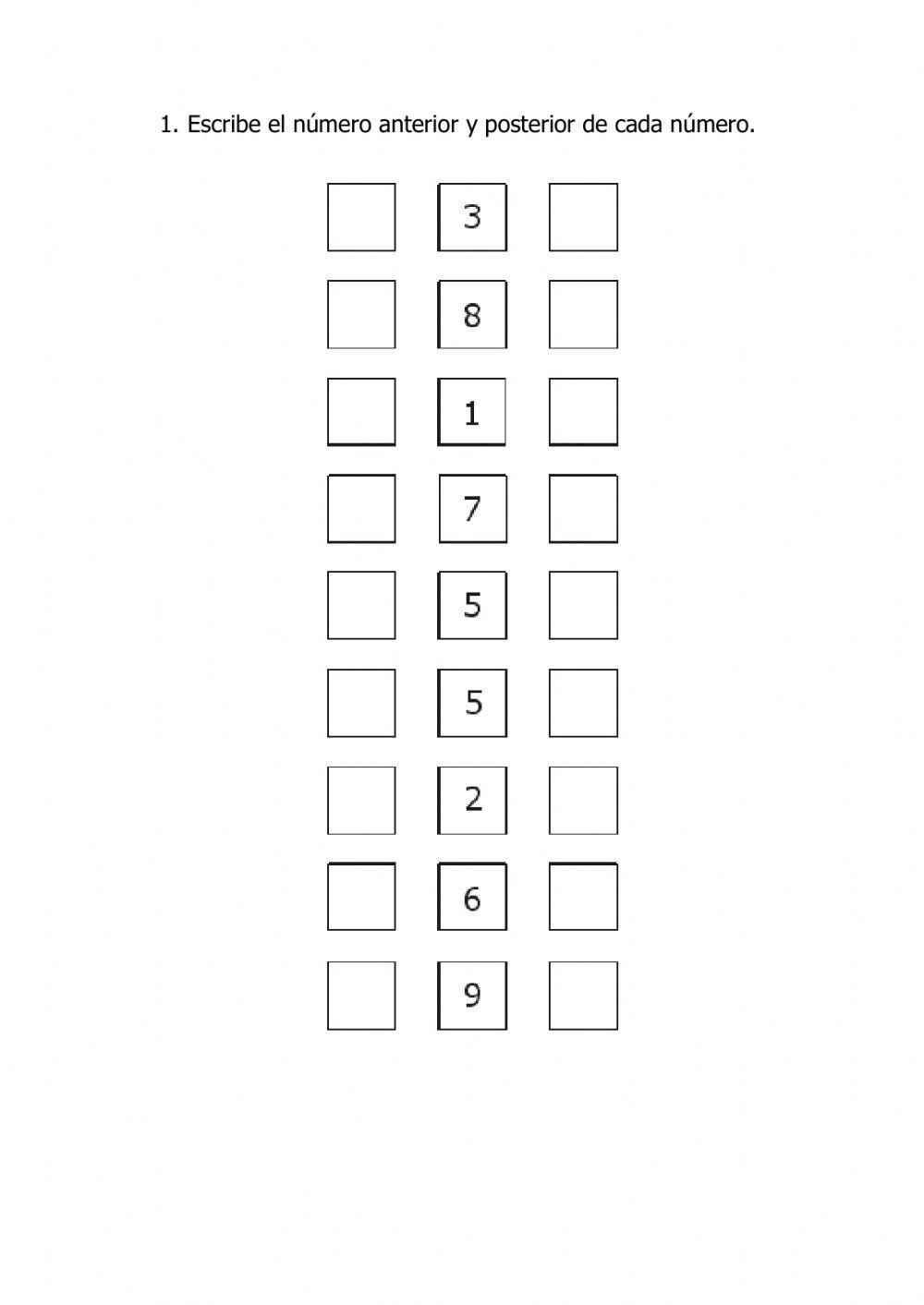 Numero anterior y posterior 1-10