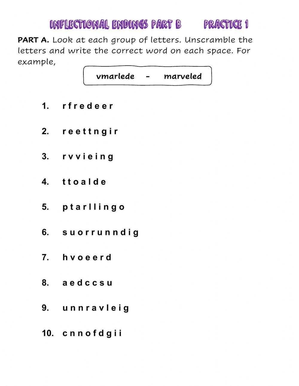 Inflectional Endings Part B Practice 1