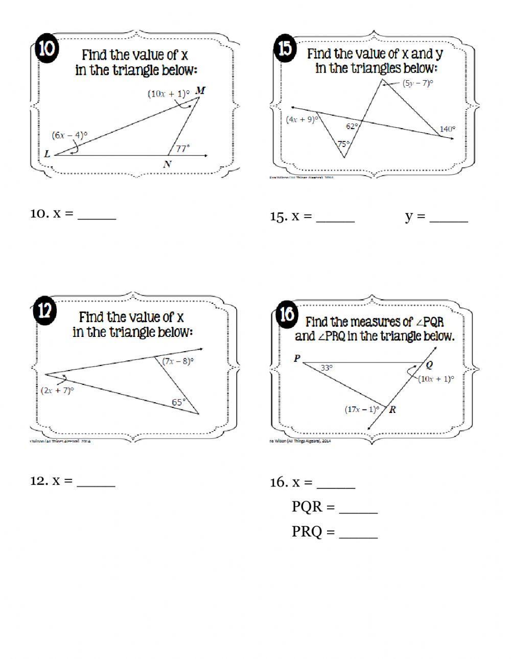 Exterior Angles of Triangles with Algebra