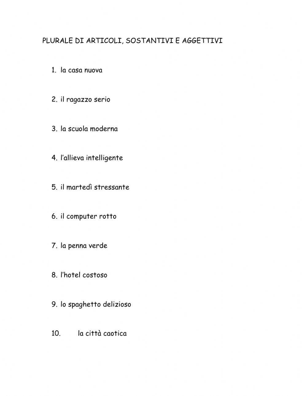 Plurale articoli, nomi e aggettivi