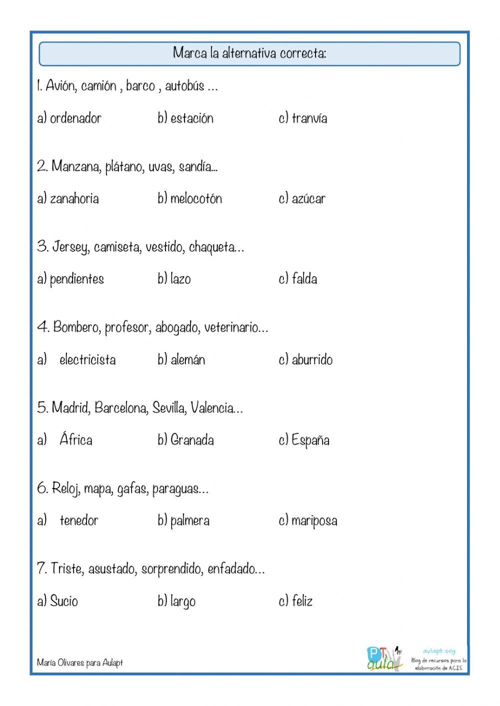 Selecciona la palabra que continúa la serie