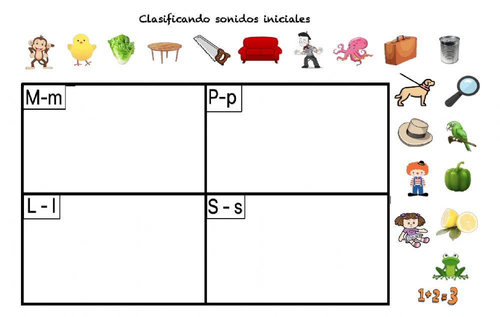 Clasificando sonidos iniciales : M-P-L-S