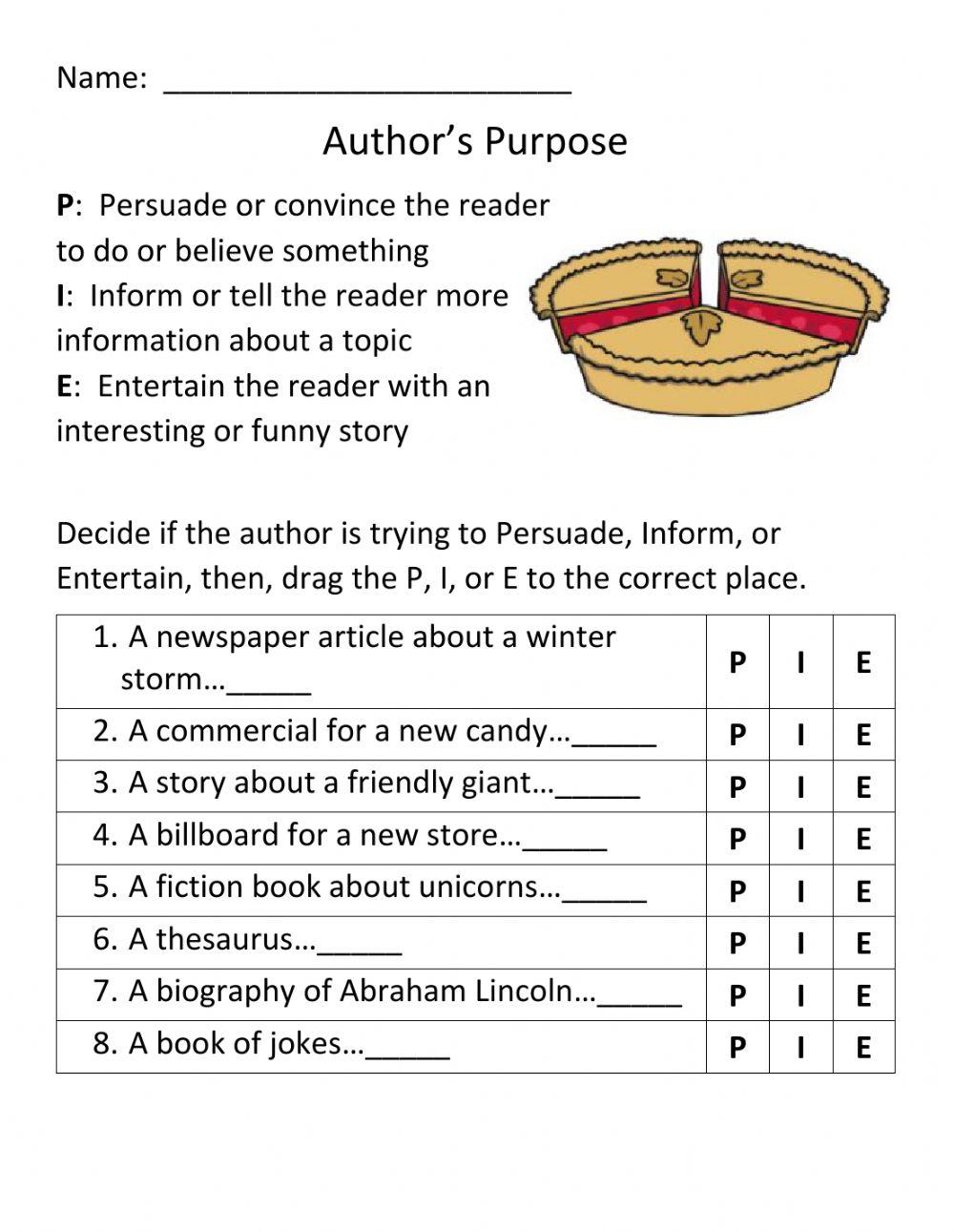 Author's Purpose Worksheets