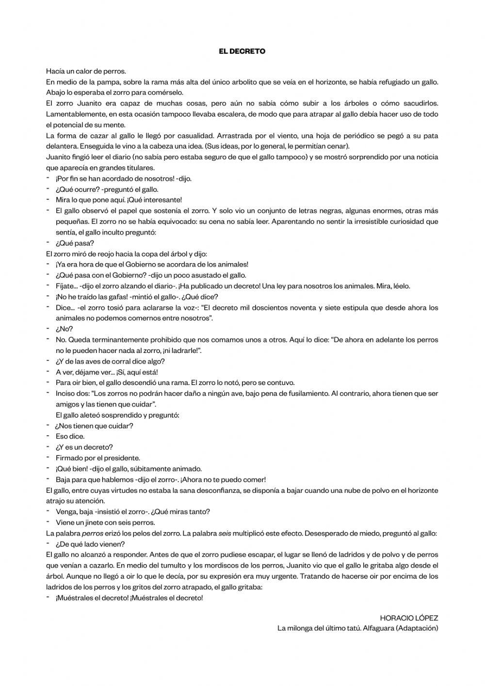 Lectura comprensiva -el decreto-