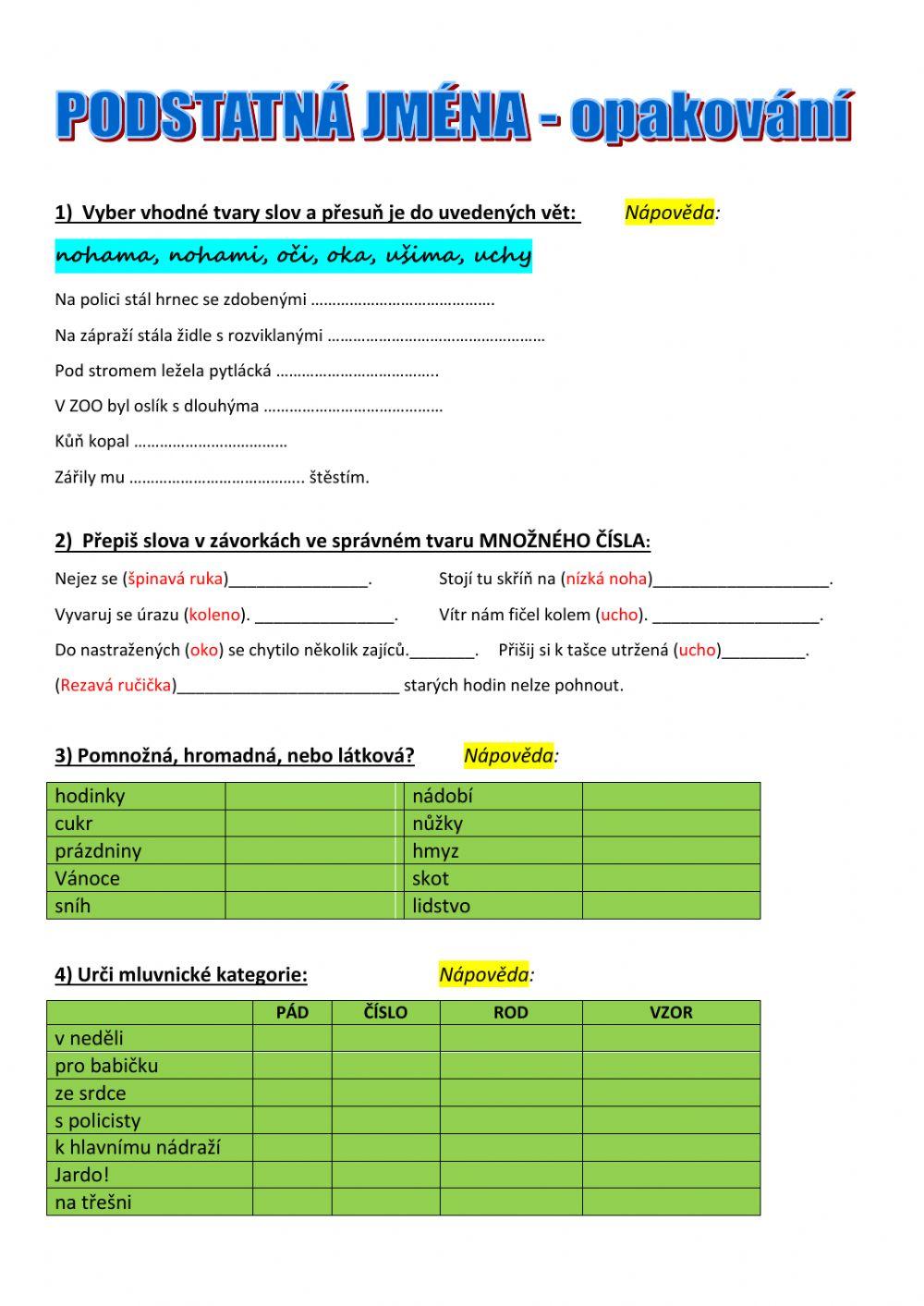 Podstatná jména - opakování
