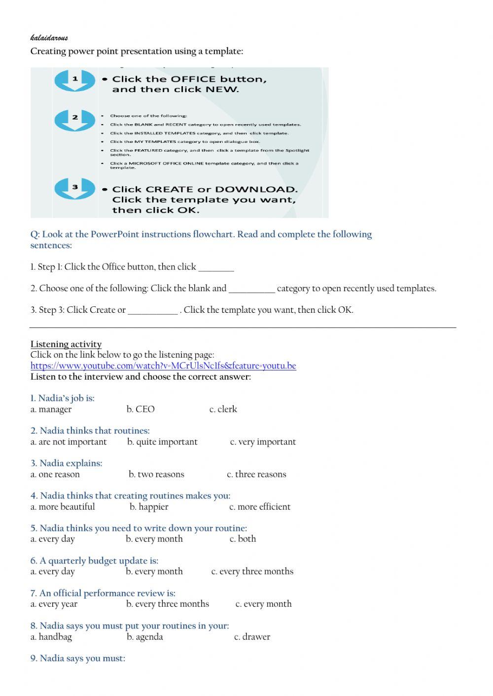 T9: Routine and wok places 2