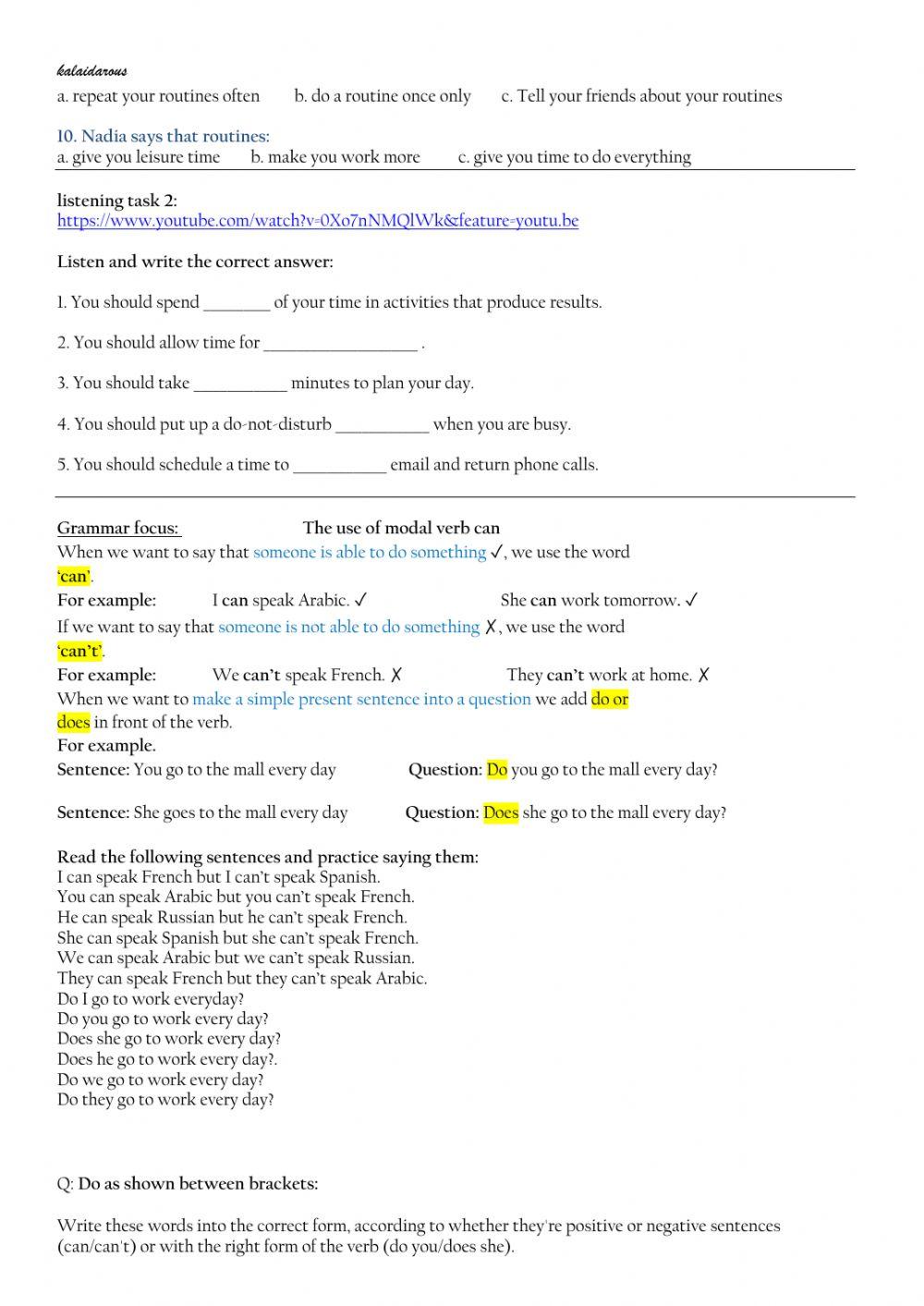 T9: Routine and wok places 2