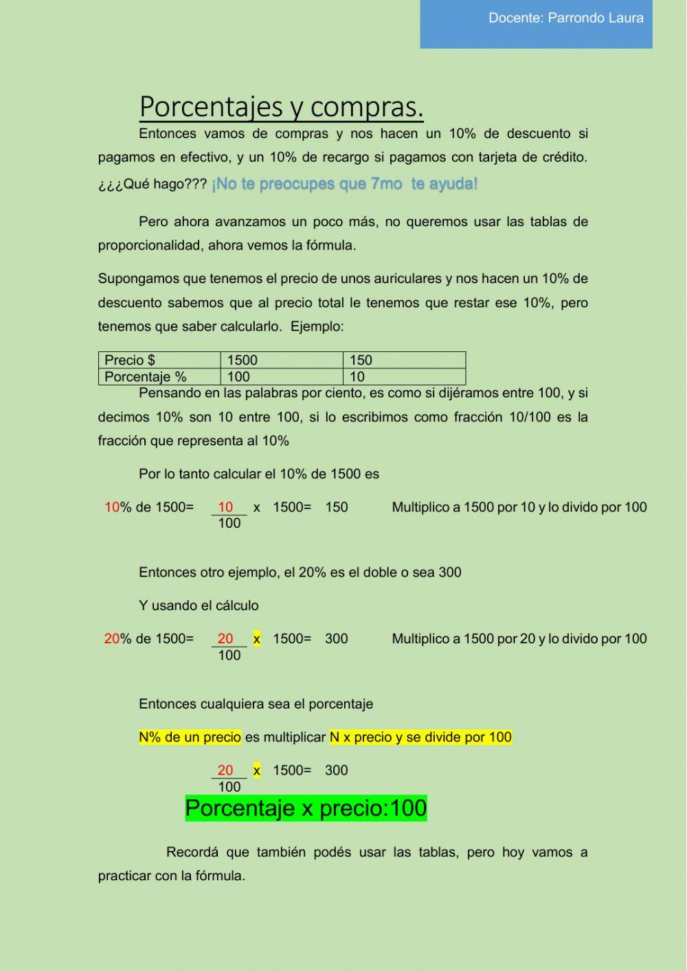 Proporcionalidad y porcentaje fórmula