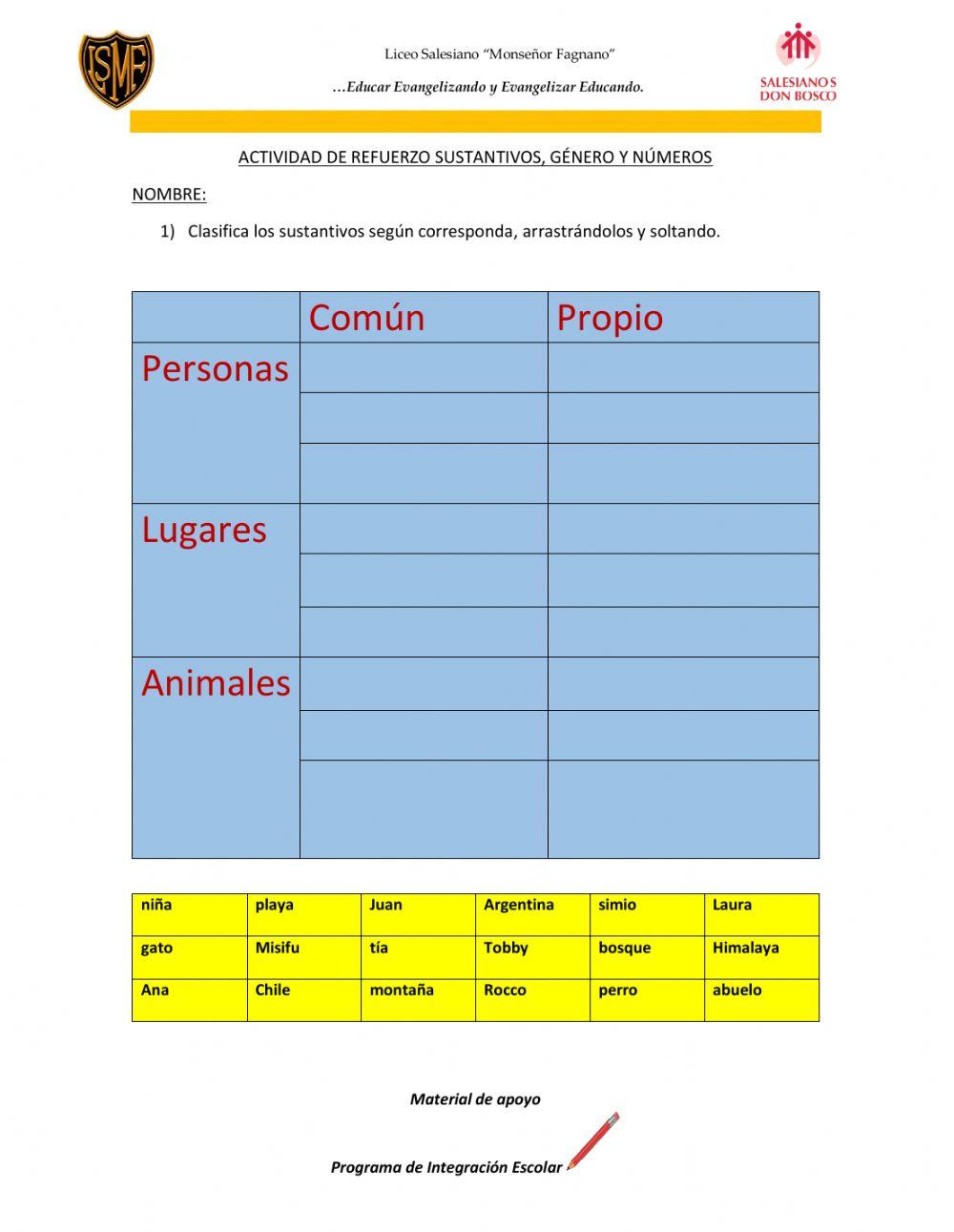 Sustantivos común propios