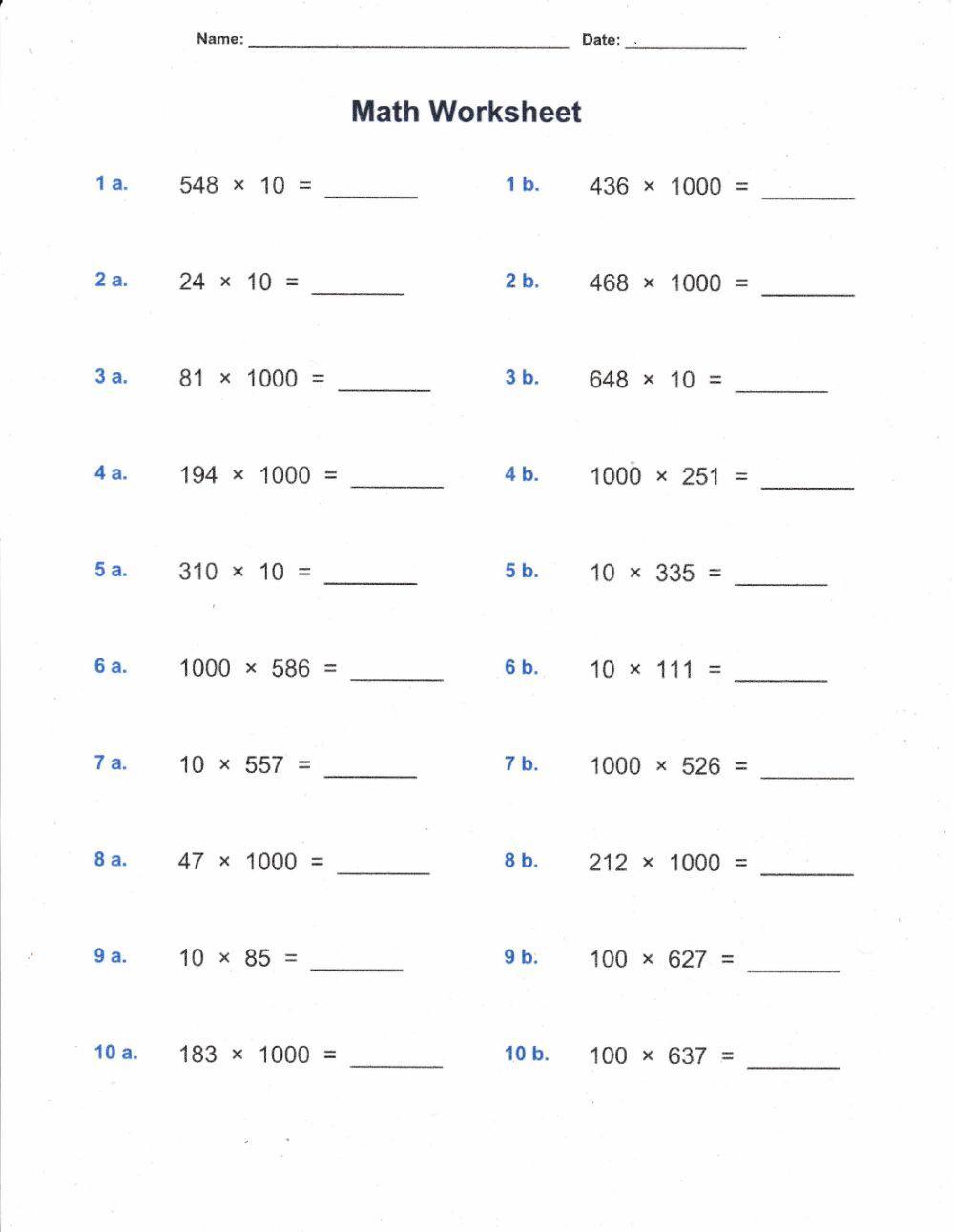 Patterns of Multiplying by 10, 100, 1000