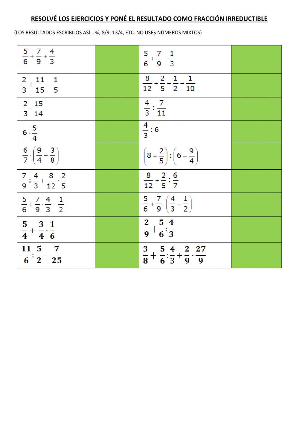 Ejercicios combinados FRACCIONES 3
