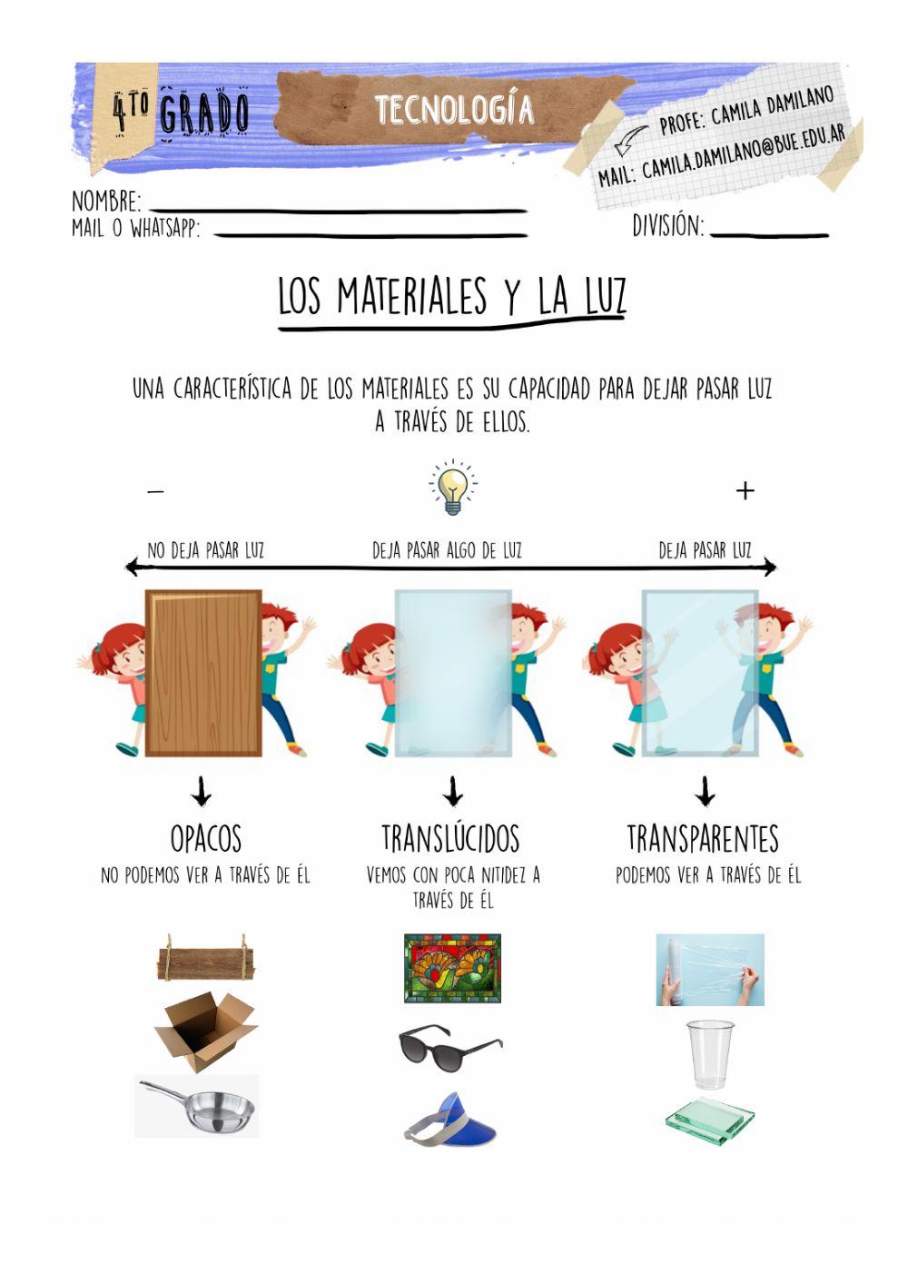 4to - Tecnología - Los materiales y la luz