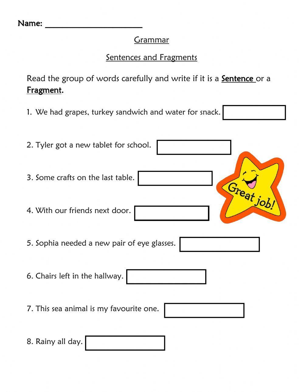 Sentences And Fragments Worksheet Live Worksheets