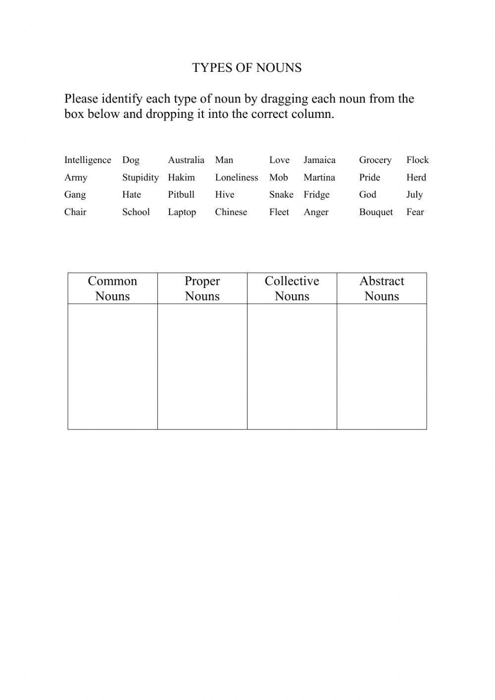Types of Nouns Practice