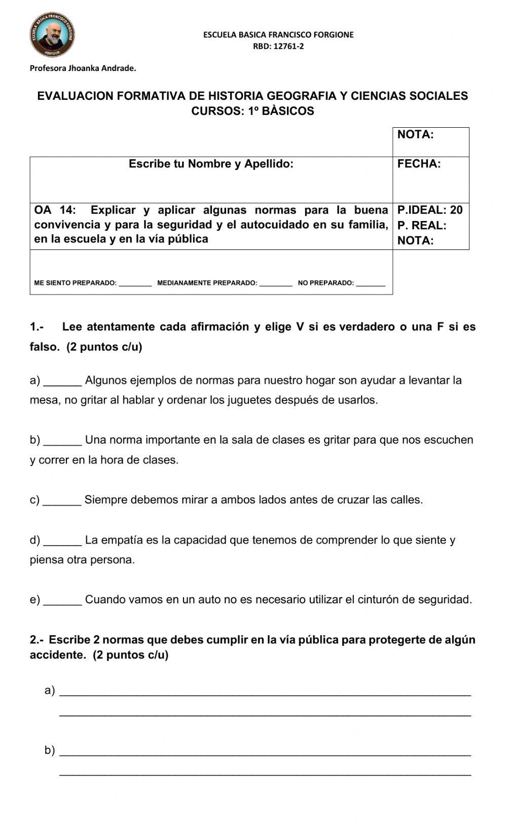Normas para la buena convivencia y para la seguridad y el autocuidado en su familia, en la escuela y en la vía pública