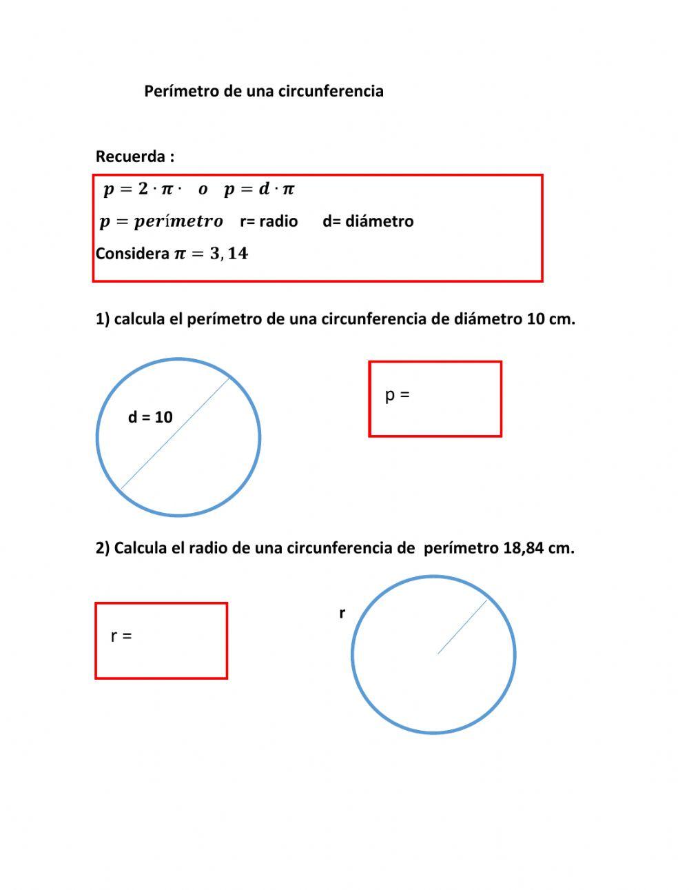 Perímetros de circunferencia