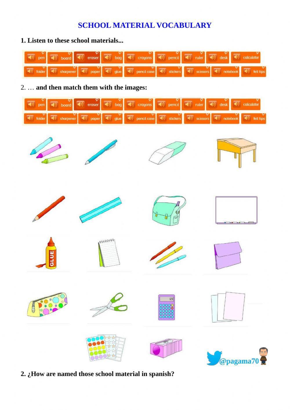 School material vocabulary