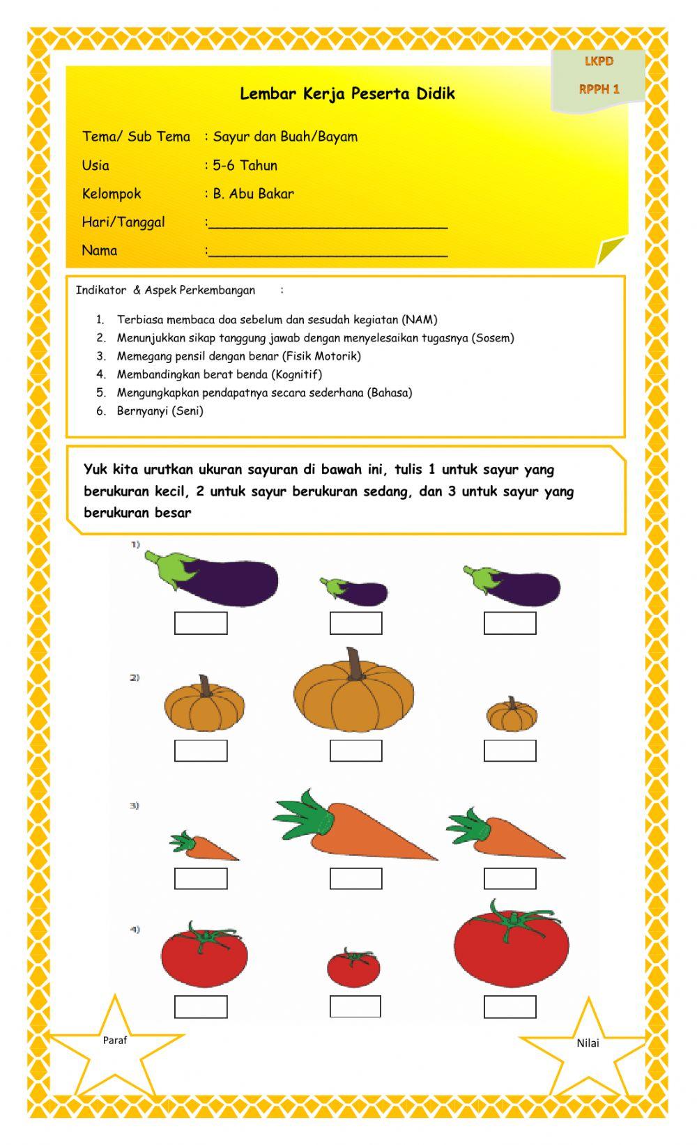 Mengurutkan Ukuran Sayuran