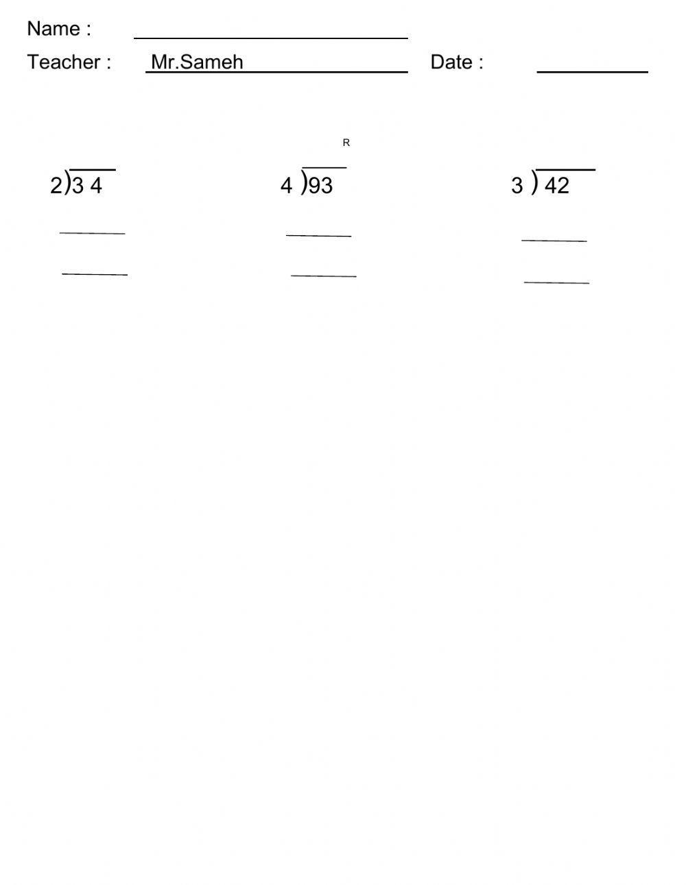 Division by one digit divisor