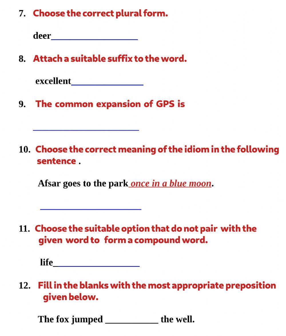 English Question Paper One Marks -Set 6