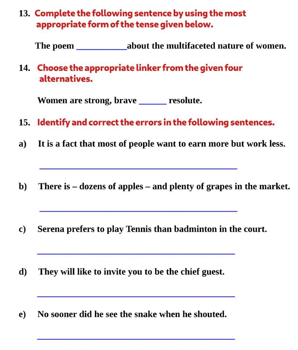 English Question Paper One Marks -Set 6