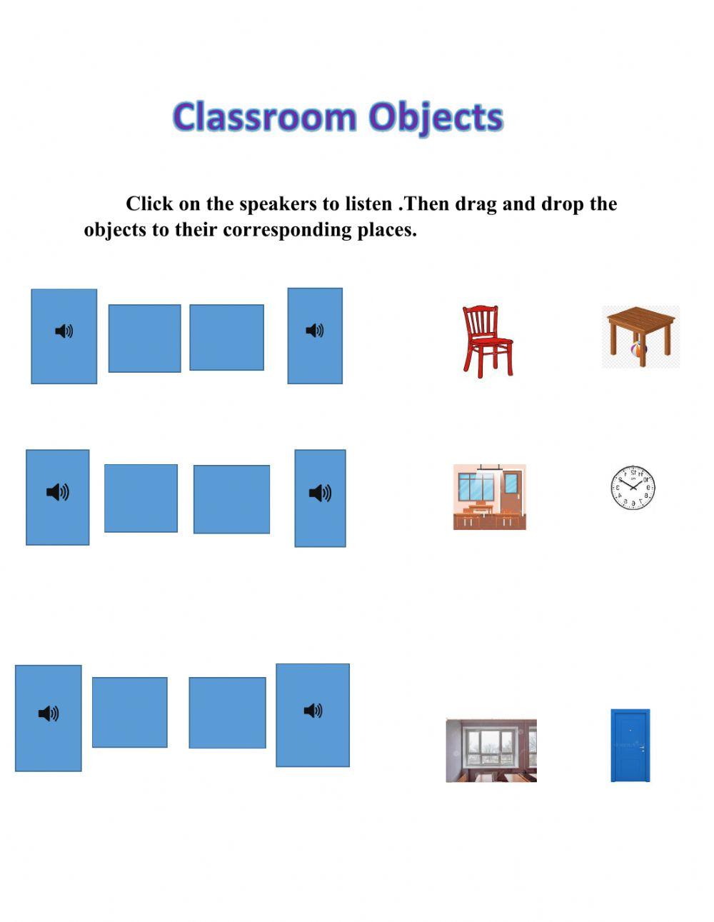 Interactive classroom objects worksheet