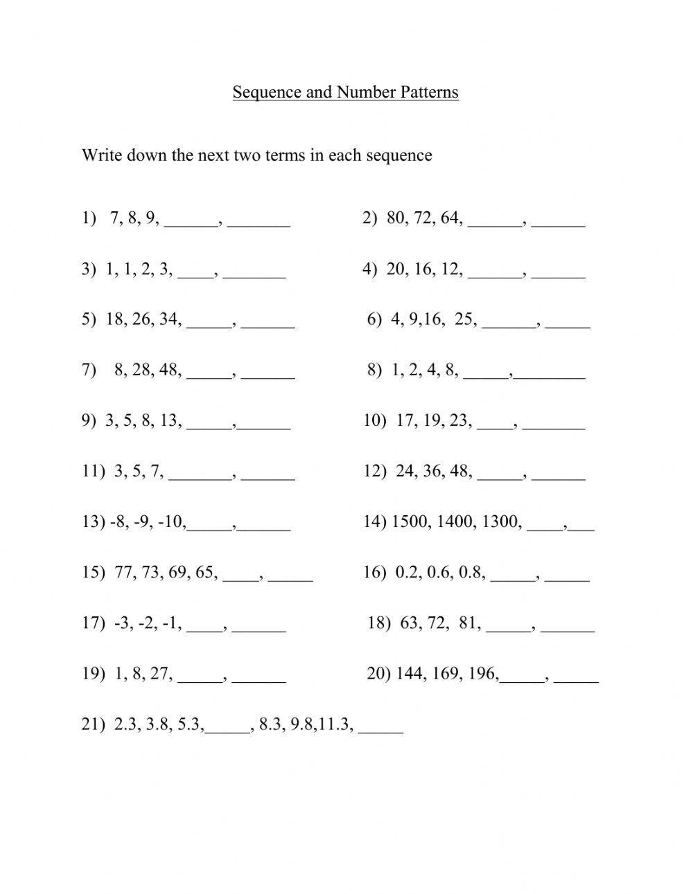 Sequence and Number Pattern