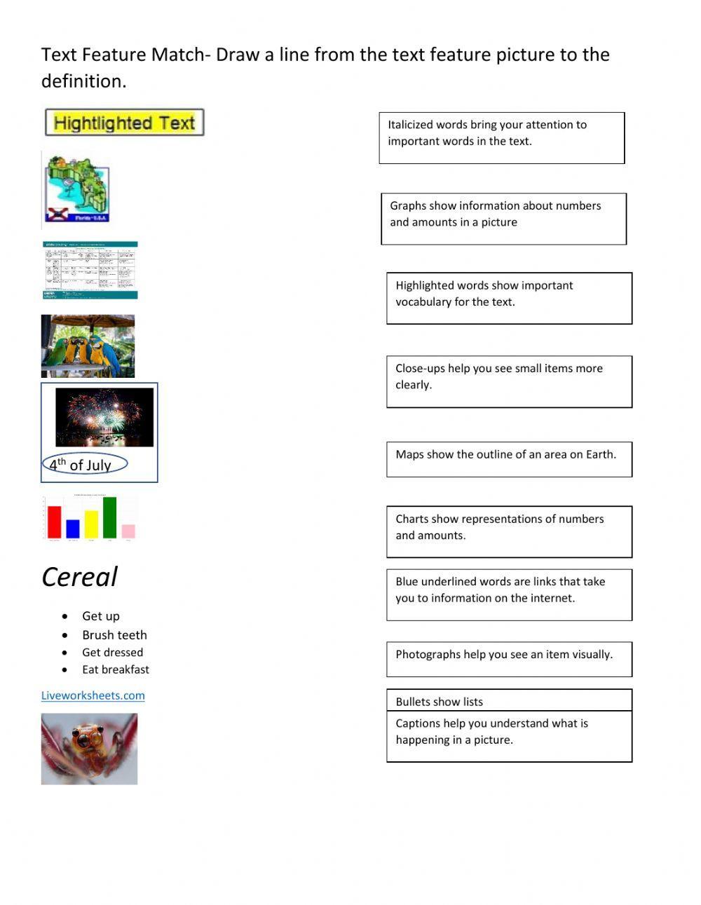 Text Feature Matching worksheet | Live Worksheets text-feature-matching-worksheet-live-worksheets
