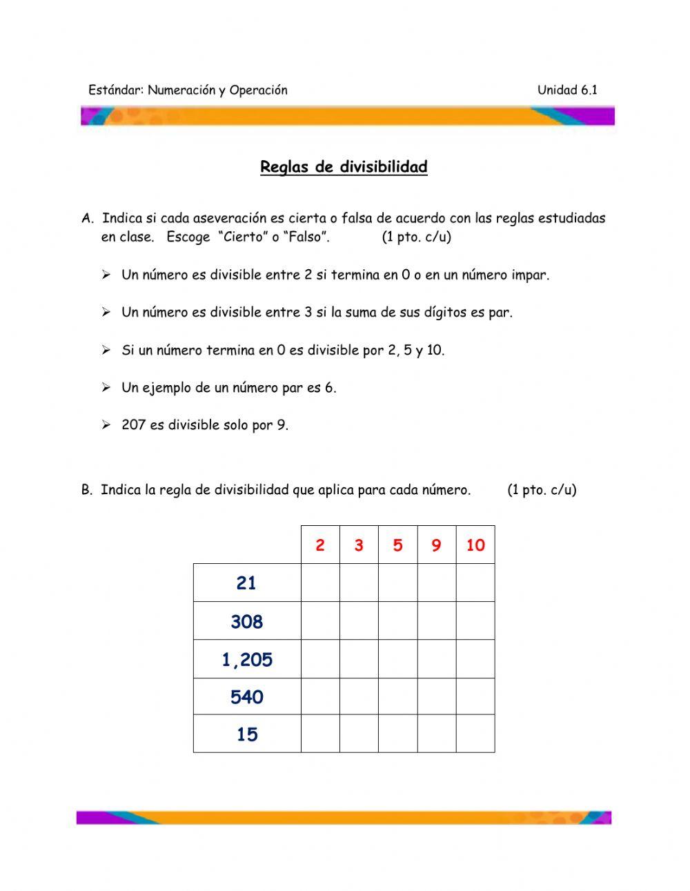 Reglas de divisibilidad