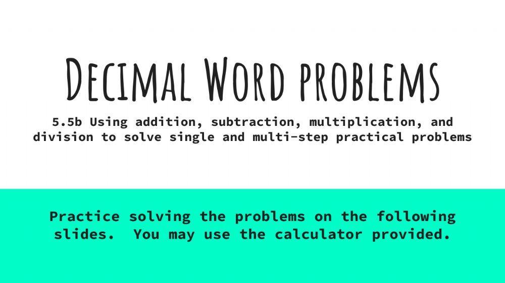 Decimal Word Problem Practice
