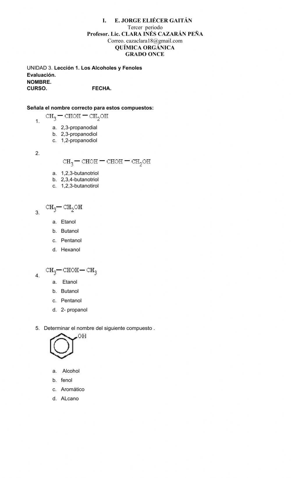 Evaluación alcoholes y fenoles