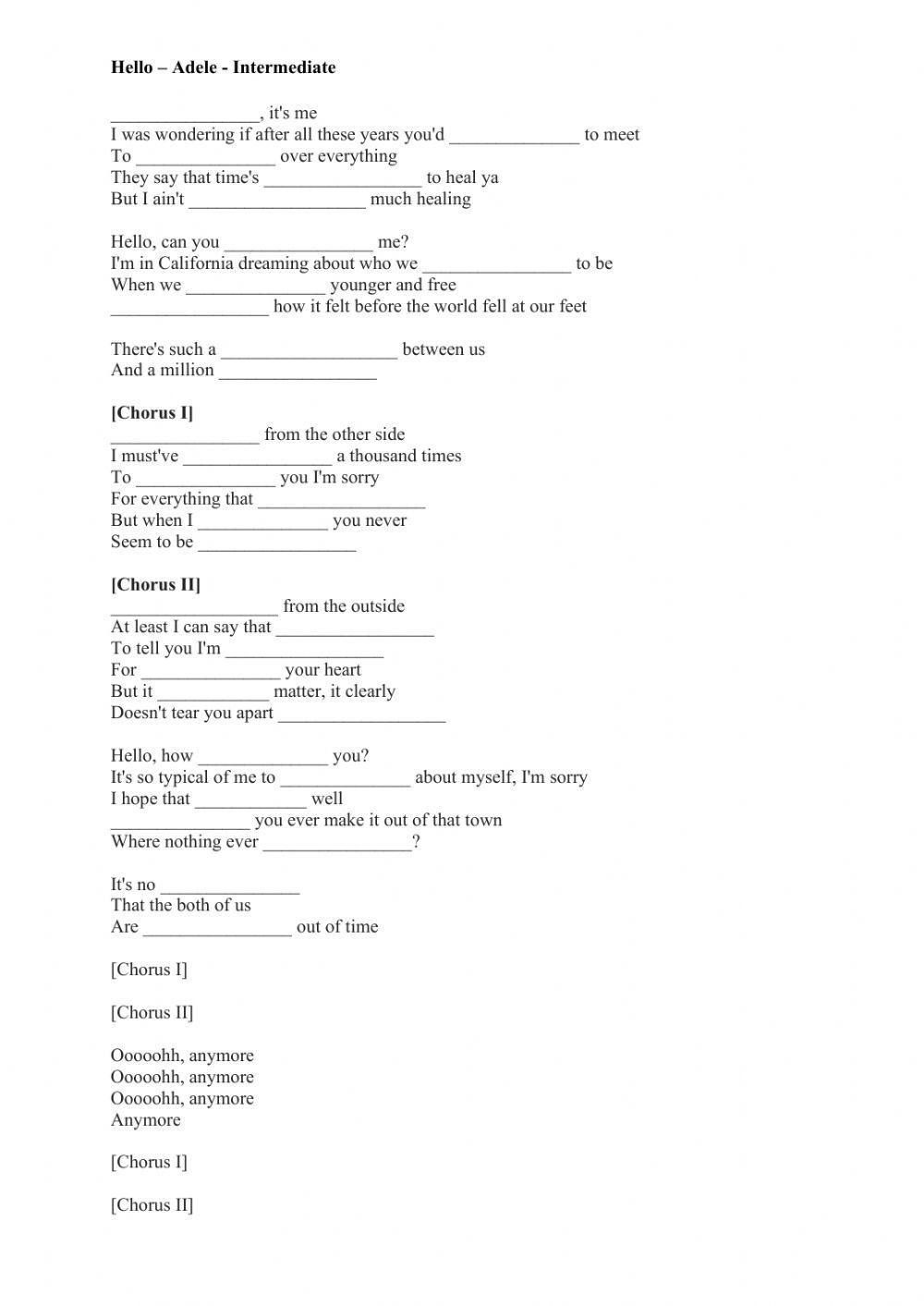 Song: Hello -  Adele