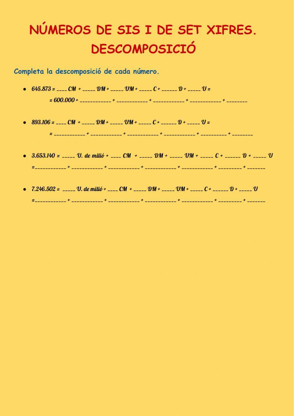 Números de 6 i 7 xifres