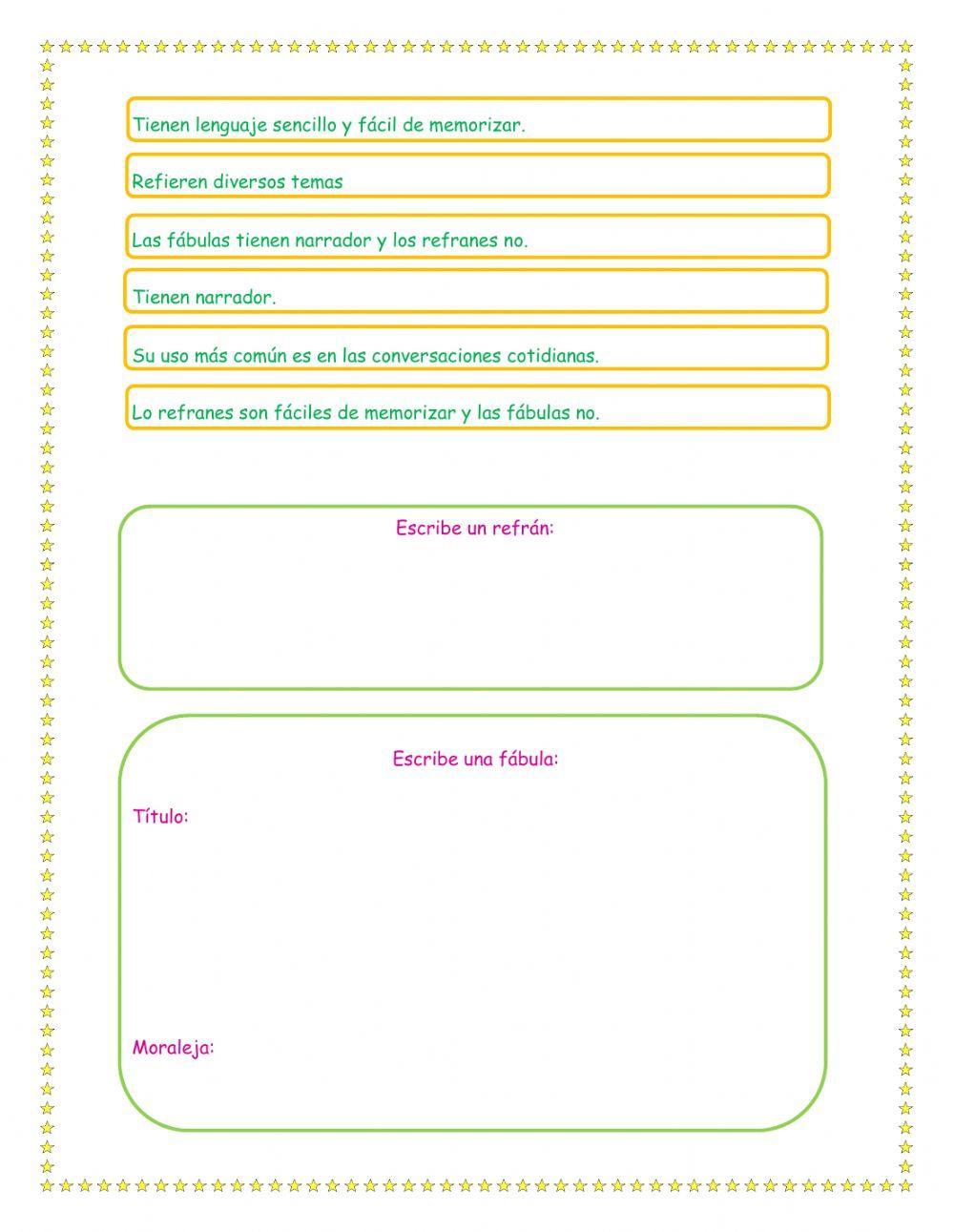 Características, semejanzas y diferencias de las fábulas y refranes.