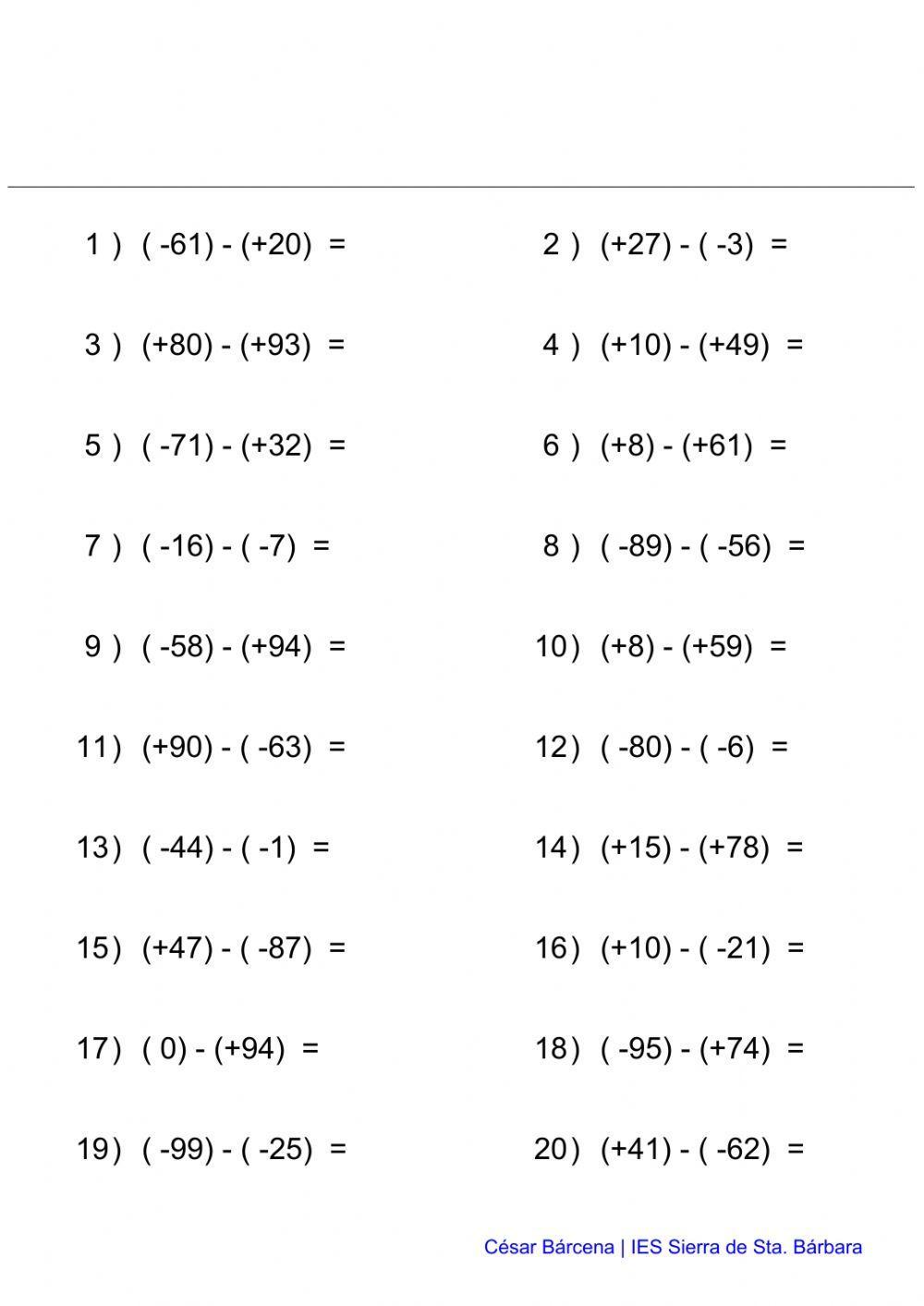 Resta de números enteros