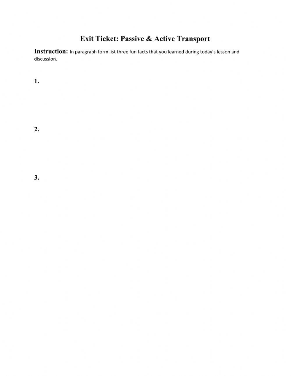 Exit Ticket Passive vs Active Transport