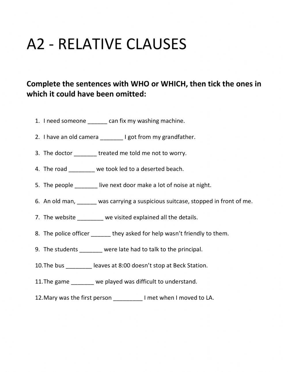 Who which Relative Pronouns